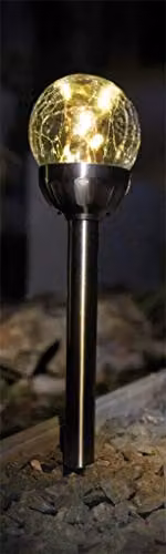 Luxform Conga LED Solar Spike Light with Silver Stainless Steel Sphere and Glass Globe – 5