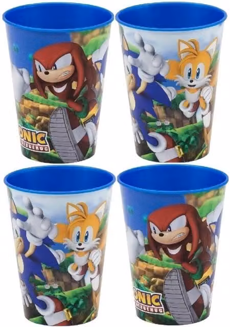 Stor Sonic The Hedgehog Set of 4 Blue Plastic Drinking Juice Tumblers, 260ml