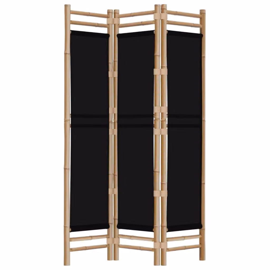 Berkfield Home 3-Panel Folding Room Divider in Black Bamboo and Canvas, Width: 120 cm – 2
