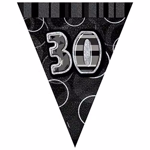 Unique Party Black and Silver Glitz Pennant Bunting for Birthday Parties