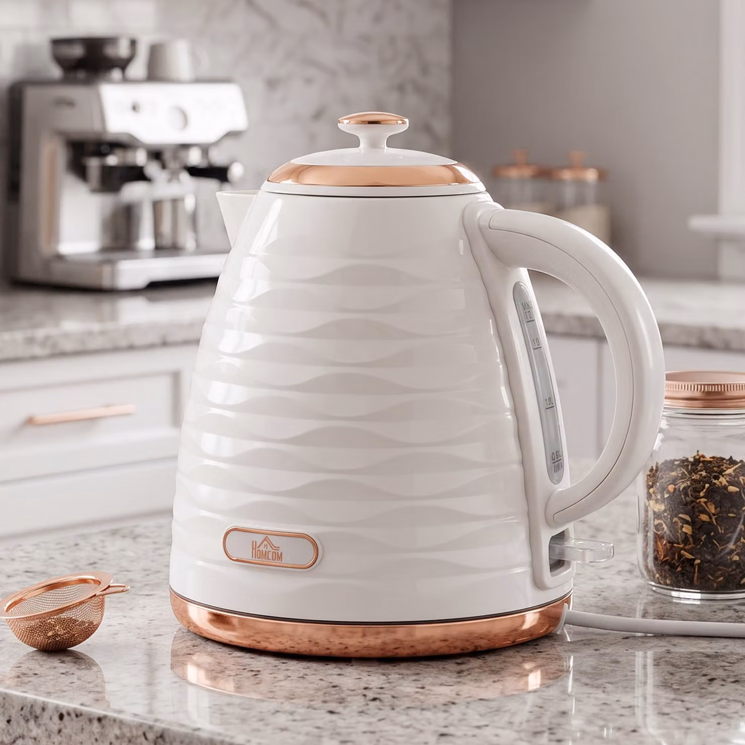 HOMCOM 3kW Cordless Electric Water Kettle with Removable Anti-Scale Filter, Beige – 3