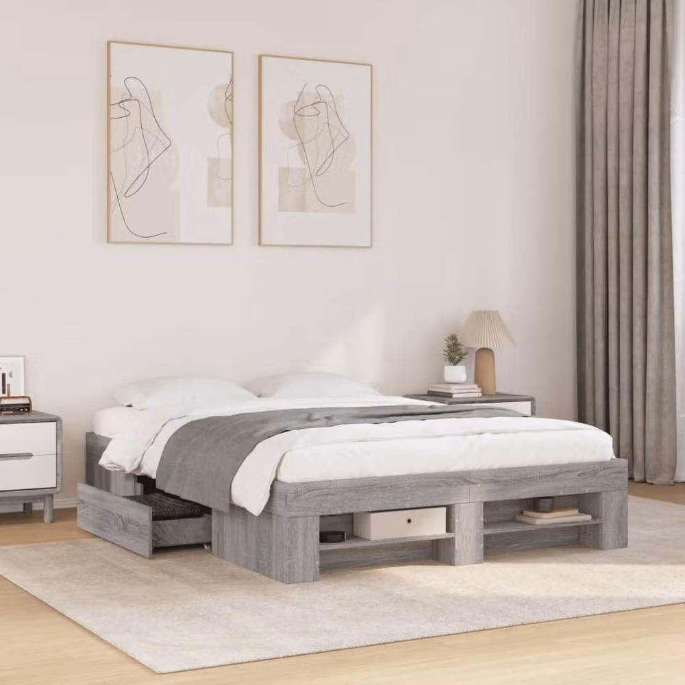 Berkfield Home Sonoma Small Double Bed Frame with Drawers, Grey, W/D/H: 120 x 190 x 33 cm – 2