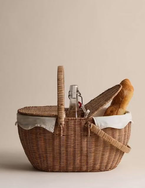 M&S Natural Wicker Picnic Hamper with Wine Holder in Beige and Brown