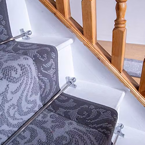 runrug Baroque Stair Runner Carpet in Light Grey, W: 70 cm, L: 480 cm – 1