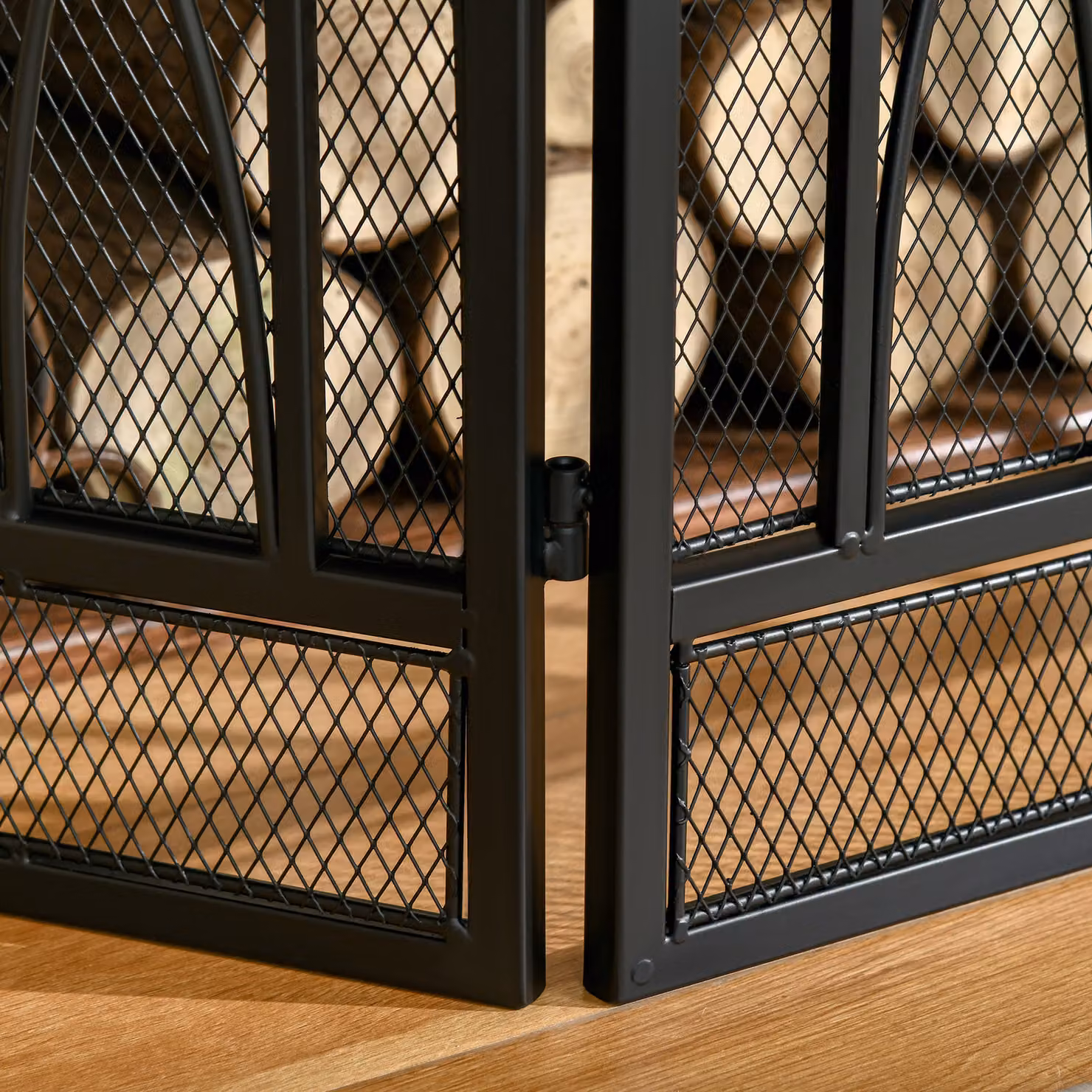 HOMCOM 3-Panel Folding Metal Mesh Fireplace Spark Guard, Black, W: 126 cm, H: 80 cm – 7