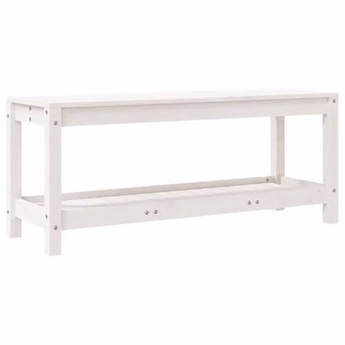 vidaXL White Lacquered Solid Pine Garden Bench, W: 108 cm, D: 35 cm, H: 45 cm