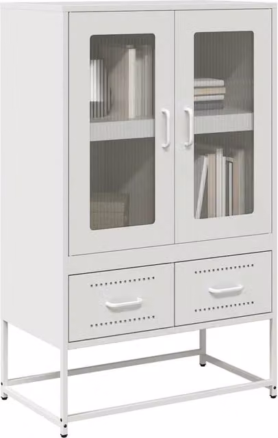 Berkfield Home Modern White Steel Highboard with Glass Doors W/D/H: 68 x 39 x 111.5 cm