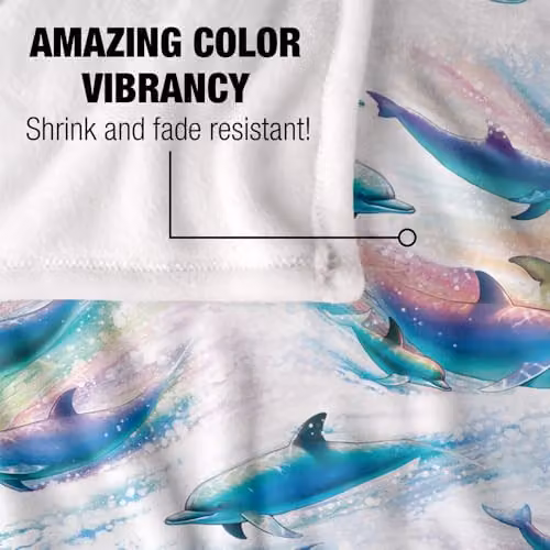 JQ Licensing Royce Mcclure Dolphin Flow Repeat Pattern Super Soft Fleece Throw Blanket in White and Multicolour, W/D/H: 152 x 127 cm – 2