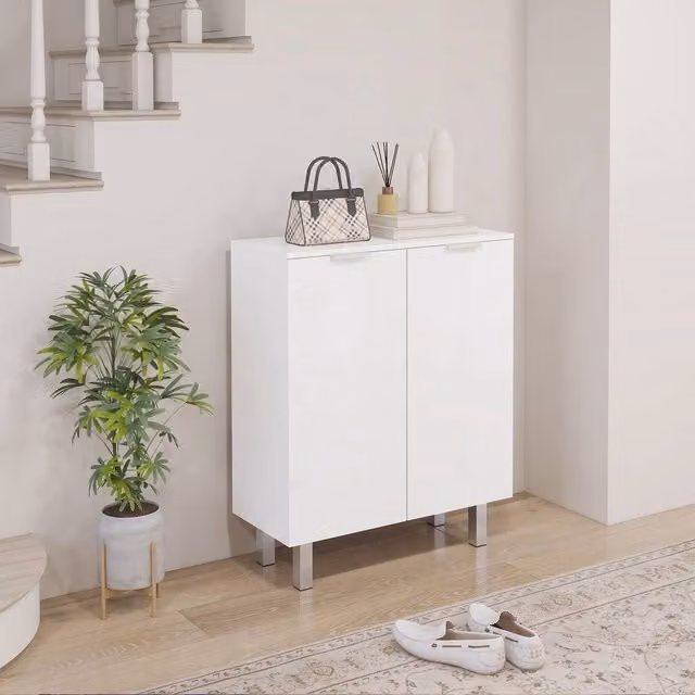 STILVORA Modern Glossy White Five-Shelf Shoe Cabinet with Soft-Close Hinged Doors, W/D/H: 76 x 31.5 x 95 cm – 1