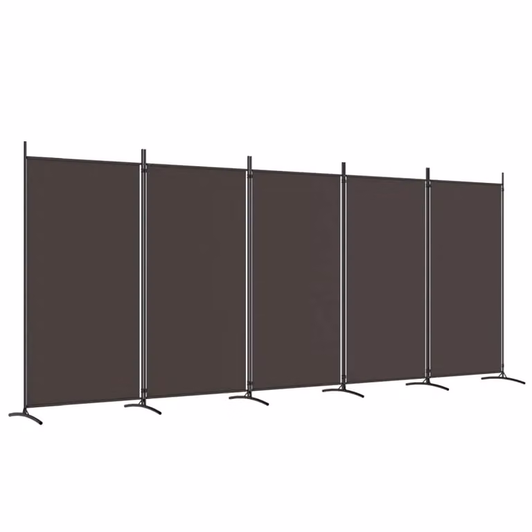 Berkfield Home 5-Panel Fabric Room Divider in Brown, W: 433 cm, H: 180 cm