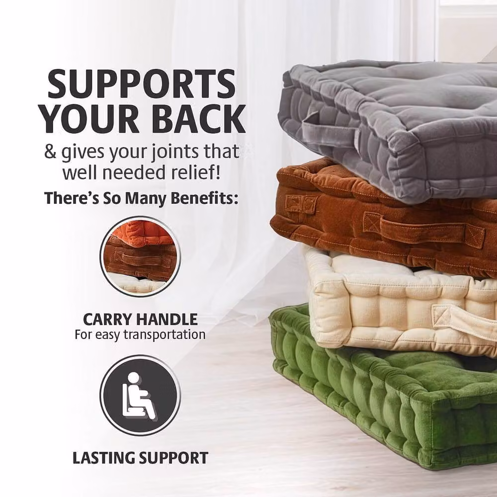Coopers of Stortford Grey Velour Booster Cushion for Adults, W: 50 cm, D: 50 cm, H: 10 cm – 3