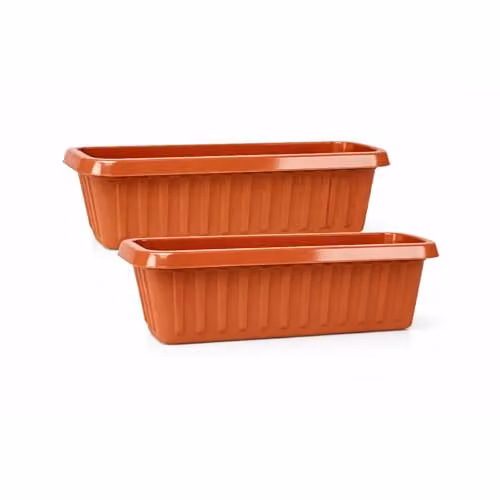 Simpa Plastic Chunky Trough Planter Pots, Set of 2, Terracotta and Brown, Length: 75 cm – 1