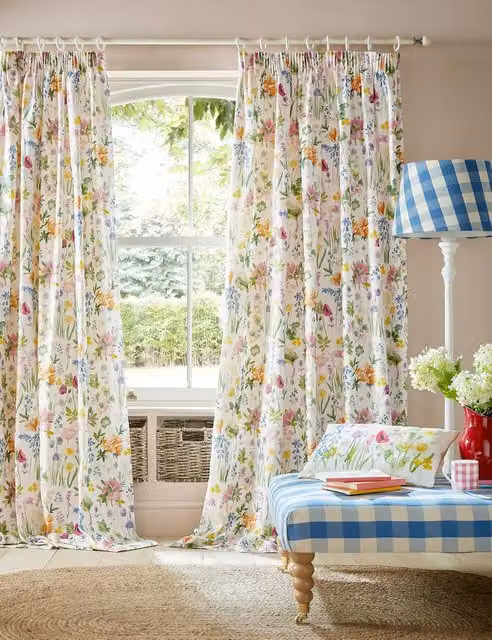 Bluebellgrey Multicolour Floral Cotton Rich Pencil Pleat Semi-Transparent Curtains