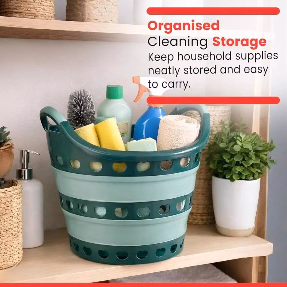 NESTLUNE Green Collapsible Plastic Laundry Basket with Handles, 30L – 4