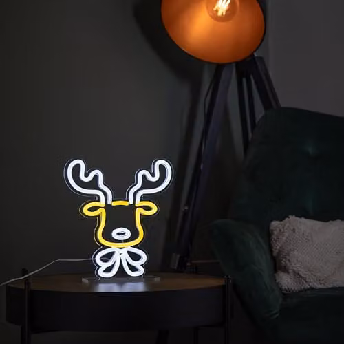 Samuel ALEXANDER 25cm Light up Christmas Reindeer Face Table Top Neon Sign in Yellow, White or Multicolour – 2