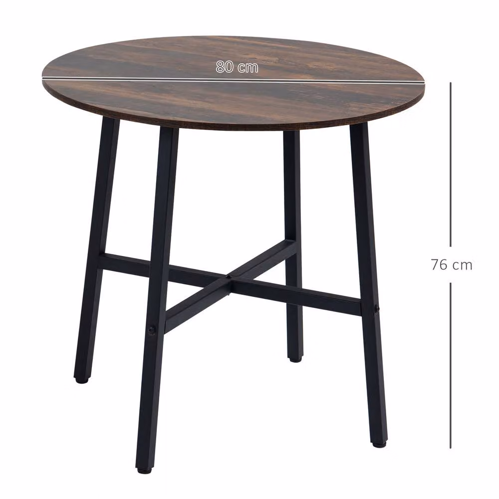 STILVORA Round Industrial Dining Table with Black Steel Frame and Brown MDF Laminate Top, W/D/H: 80 x 80 x 76 cm – 3