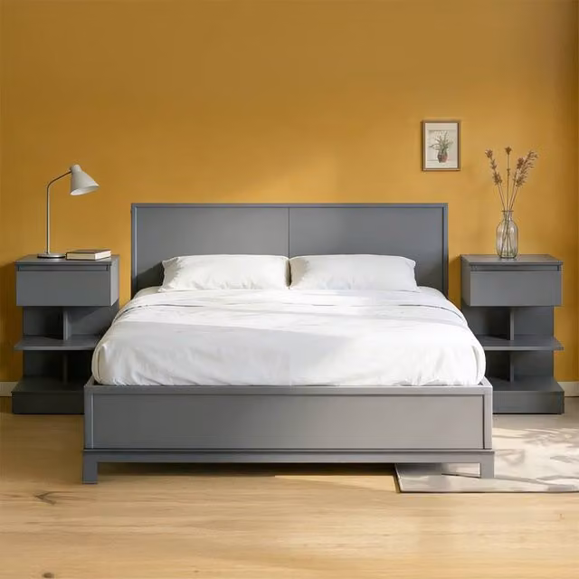 SoBuy Set of 2 Modern Nightstands with 1 Drawer and 2 Shelves, Dark Grey, H: 65 cm