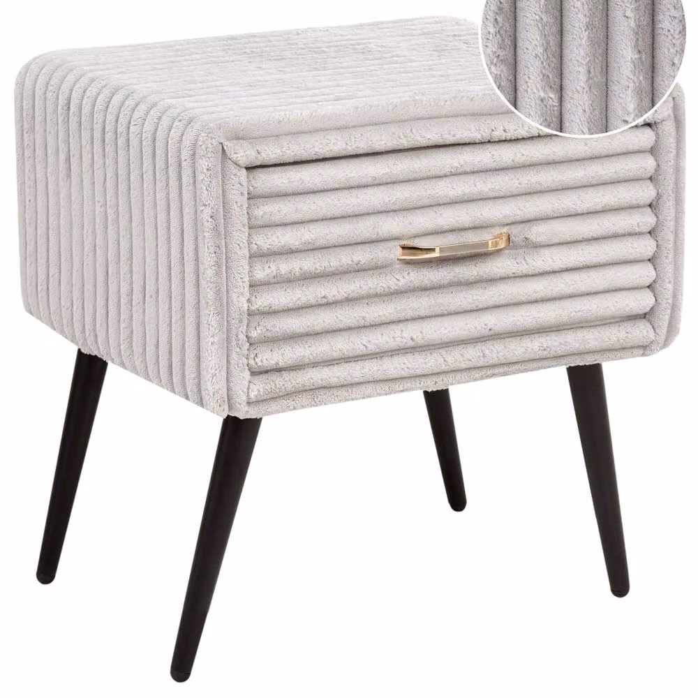 Wyld and Coco Bedside Table in Light Grey Jumbo Corduroy with 1 Drawer – 2