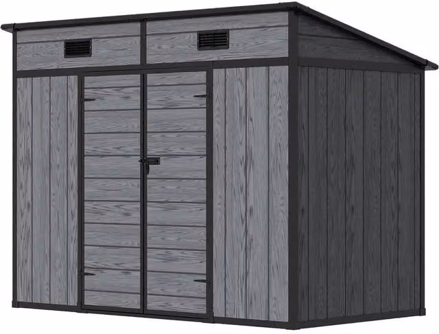 FLAVORA Grey Plastic Pent Outdoor Garden Shed for Tools and Bike Storage