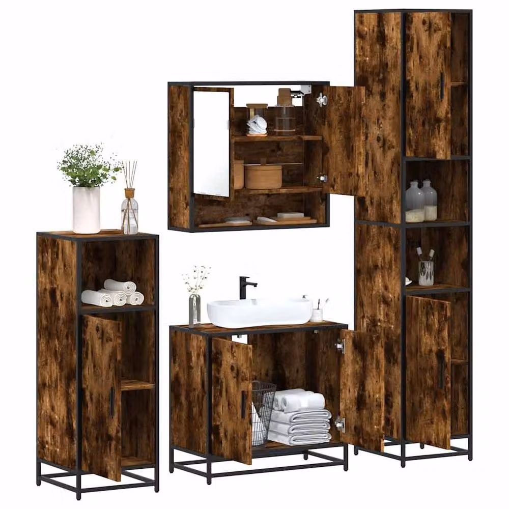 Berkfield Home 4-Piece Industrial Bathroom Furniture Set in Smoked Oak Brown – 2