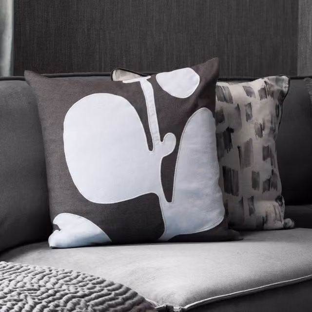 Voyage Maison Betel Floral Feather Filled Square Cushion in Grey, 50 x 50 cm – 1