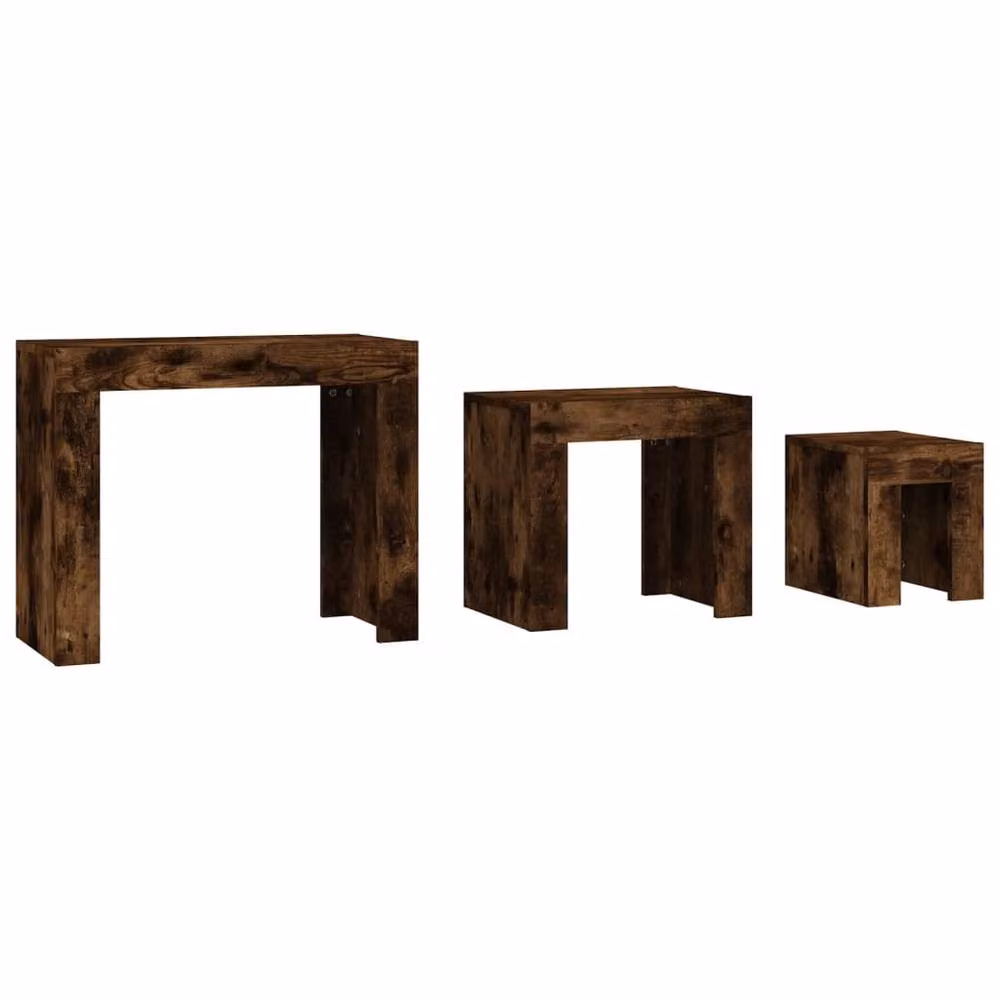 Berkfield Home Nesting Coffee Tables, 3 Piece Set in Smoked Oak Brown Engineered Wood – 4