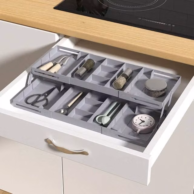 NESTLUNE 2-Tier Multi Level Smart Drawer Organizer in Grey, W: 100 cm, D: 60 cm – 1