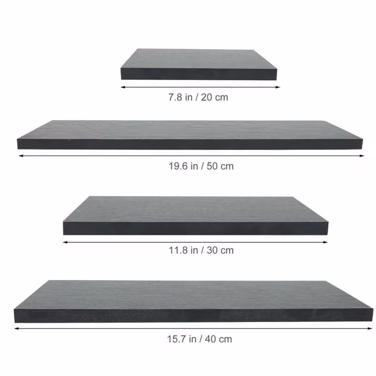 SPETLEK 4-Piece Set of Rustic Black Wooden Floating Wall Mounted Shelves
