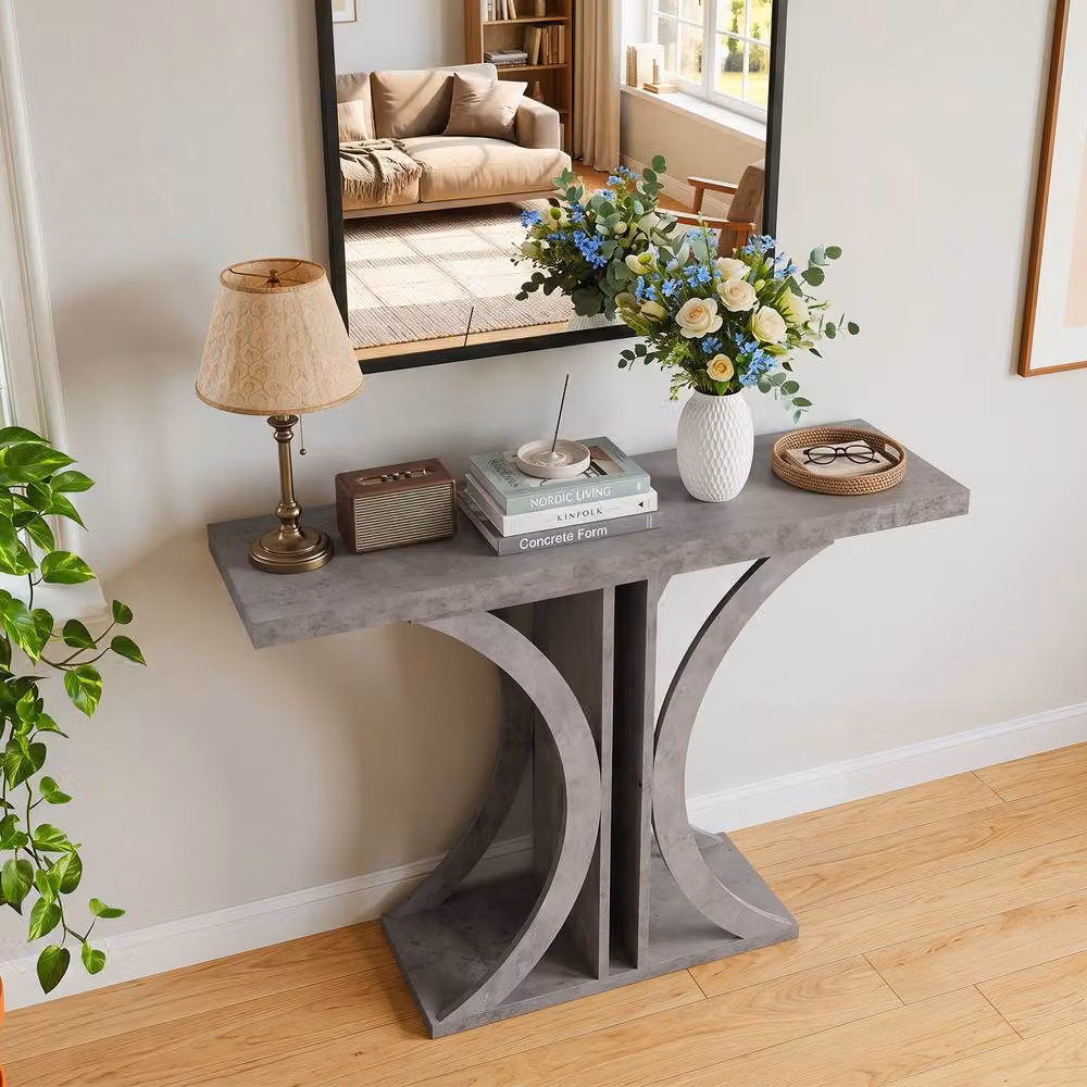 Gymax Geometric Industrial Rectangular Console Table in Grey – 2