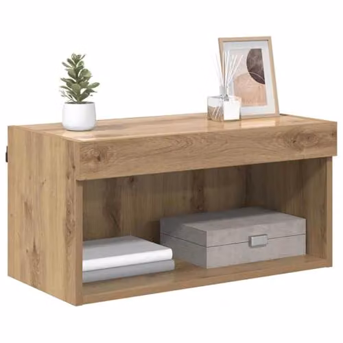 vidaXL Modern Wall Mounted TV Cabinet Set in Oak Brown with Integrated Lighting and Internal Shelves, W/D/H: 60 x 30 x 30 cm