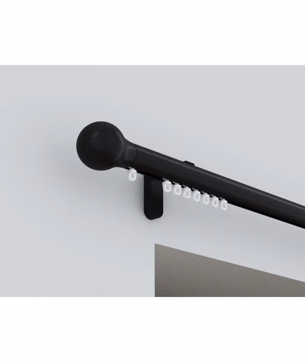 New Edge Blinds Styleline 28mm Gliding Curtain Pole Set with Ball End, Black, Width: 220 cm – 2