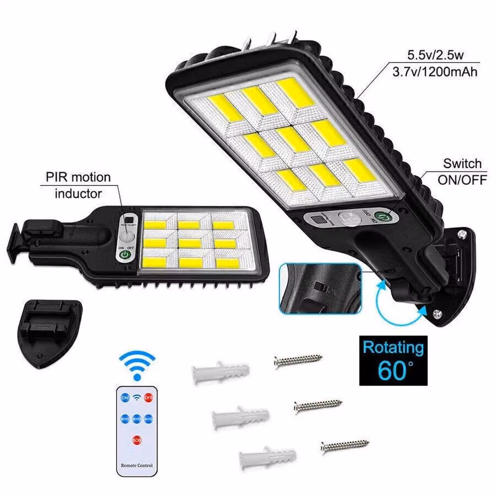NESTLUNE Set of 4 Black Solar LED Wall Lights with PIR Motion Sensor and Adjustable Floodlight Function – 3