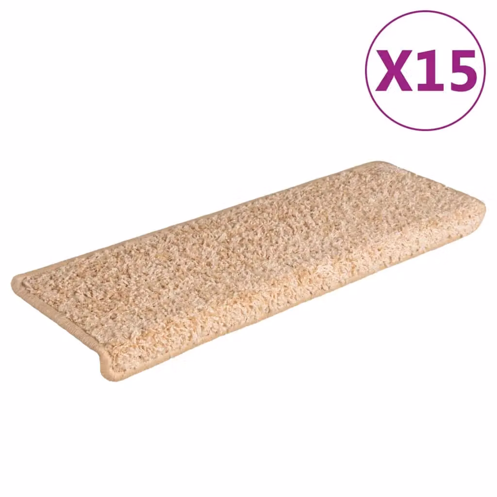 Berkfield Home Self-Adhesive Carpet Stair Treads, 15 Pieces, Gold and Beige, W: 65 cm, D: 21 cm, H: 4 cm – 2