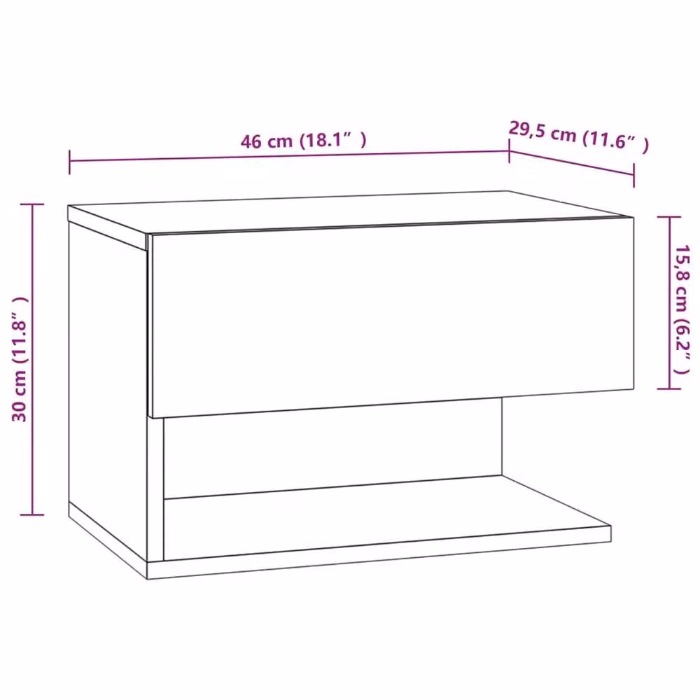 Berkfield Home Wall-mounted Bedside Cabinet in Black, W/D/H: 29.5 x 30.0 x 46.0 cm – 6