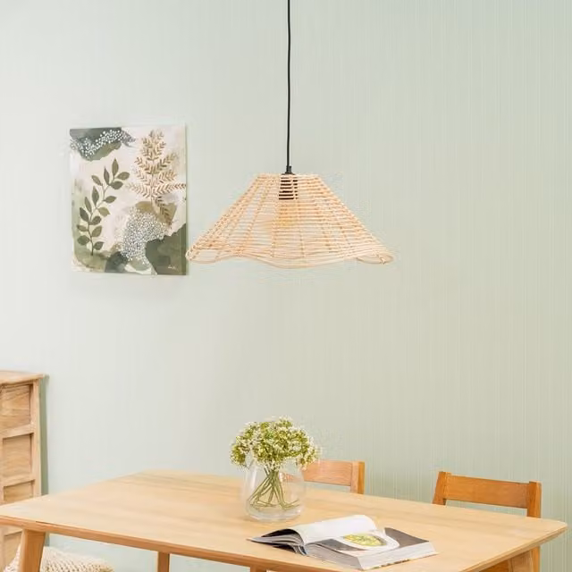 ValueLights Harlow Natural Wavy Rattan Wicker Ceiling Light Shade in Beige and Yellow