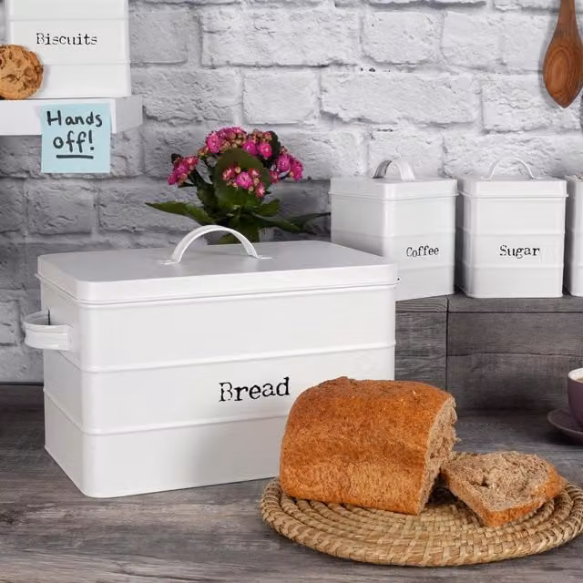 Harbour Housewares Airtight and Leakproof Metal Bread Bin in White or Black