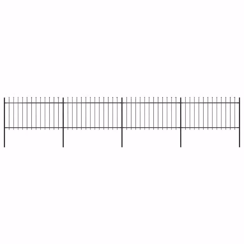 Berkfield Home Elegant Garden Fence with Spear Top, Powder-Coated Steel, Black, W: 6.8 m, H: 1 m