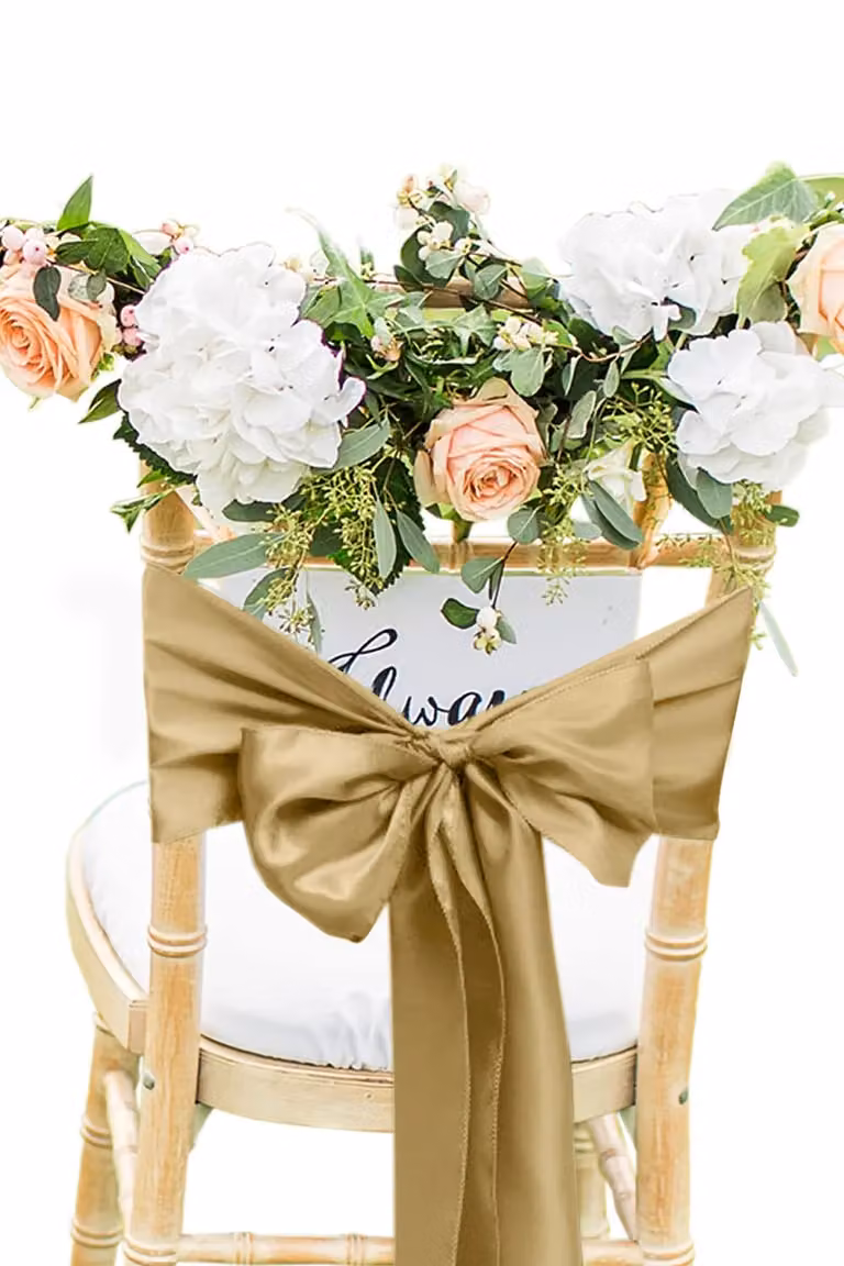 Neel Blue Set of 25 Gold Satin Chair Sashes for Weddings and Birthday Party Decoration, W: 17.78 cm, L: 274.32 cm
