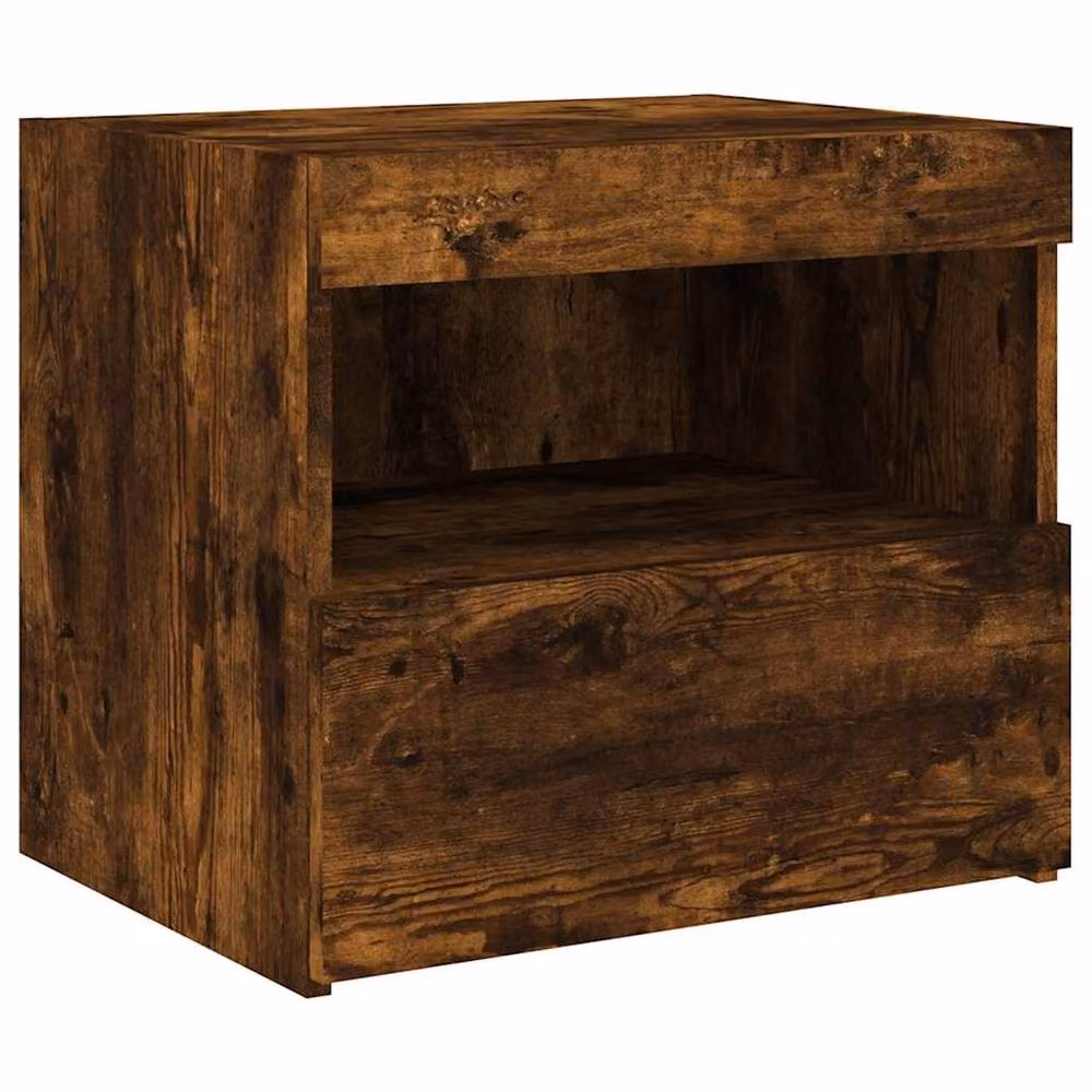Berkfield Home Bedside Cabinet with Integrated LED Lights in Smoked Oak Brown, W: 50 cm, D: 40 cm, H: 45 cm – 4