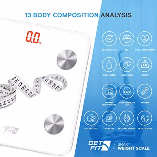 Get Fit Smart Digital Bathroom Scales in White with Bluetooth App Control and LCD Display – 2