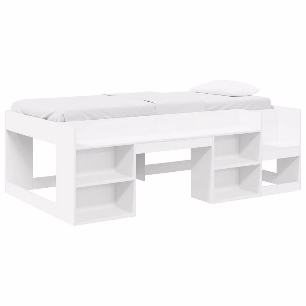 Berkfield Home Kids Bed Frame with Side Compartments and Bedside Shelf, White, W/D/H: 90 x 200 cm, Engineered Wood – 2