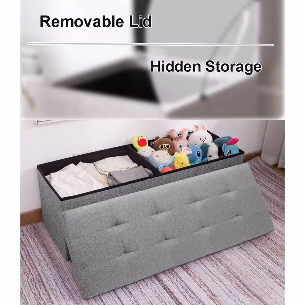 EONLION Grey Folding Ottoman Storage Box Pouffe Seat, W/D/H: 50 x 50 x 50 cm – 2