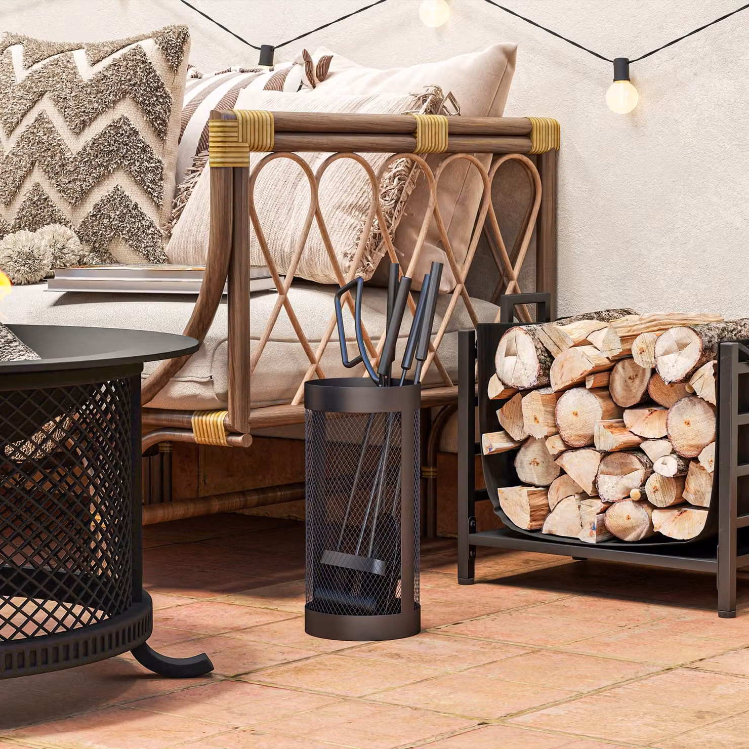 Outsunny 5-Piece Fireplace Tools Set with Mesh Basket in Black – 7