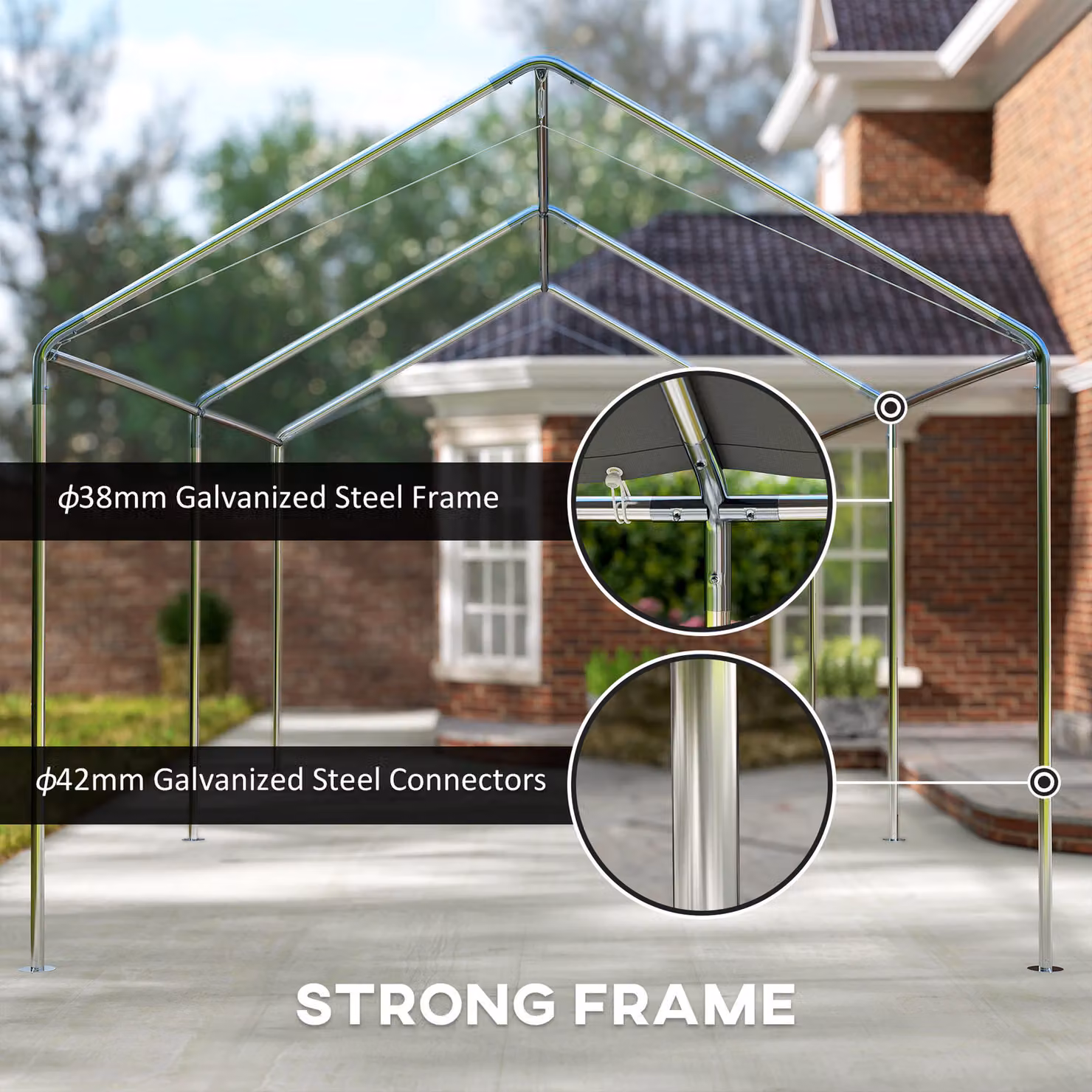 Outsunny Heavy Duty Galvanised Steel Carport Garage Car Shelter in Grey, W: 6 m, D: 3 m, H: 2.6 m – 5