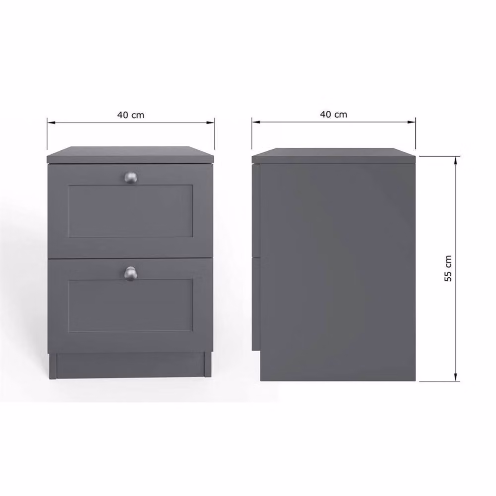 Nordara Matt Grey 2 Drawer Shaker Style Bedside Cabinet – 2