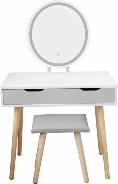 Alivio Modern Oval Dressing Table with Hollywood LED Mirror in Grey and White