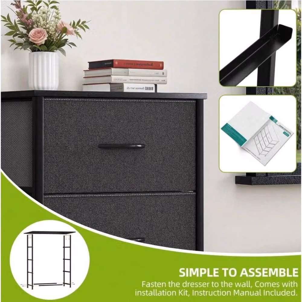 VOGREX Black 4-Drawer Fabric and Steel Frame Bedroom Storage Chest – 4
