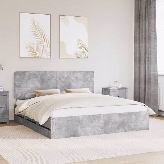 Berkfield Home Modern Bed Frame with Drawers in Concrete Grey, Engineered Wood, W: 180 cm, D: 200 cm