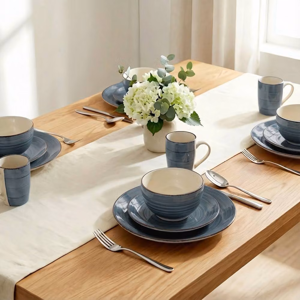 Alivio 16-Piece Porcelain Dinner Set in Blue and Grey, Microwave and Dishwasher Safe Dinnerware for 4 – 2