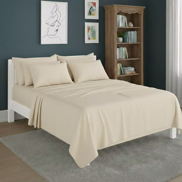 Snug City Plain Poly Cotton Easy Care Fitted Sheet and Matching Pillowcase Set in Beige, Single (90 x 190 cm) – 1
